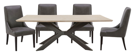 Crossings - Monaco Rectangular Dining Table With 4 Upholstered Chairs - Solid Mango / Dark Gray - JaxCo Furniture