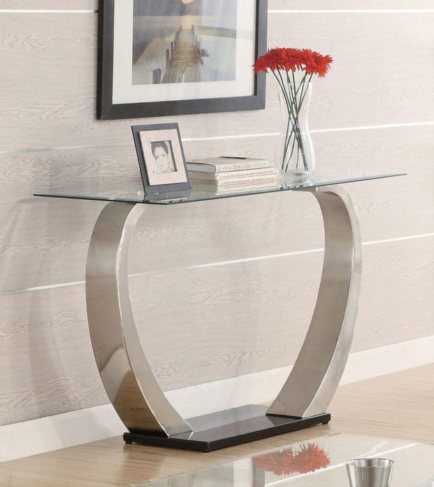 Pruitt - Glass Top Metal Base Console Table - Satin - JaxCo Furniture