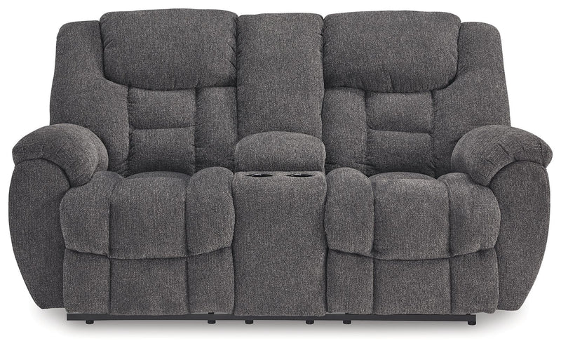 Foreside - Charcoal - Dbl Reclining Loveseat with Console - JaxCo Furniture