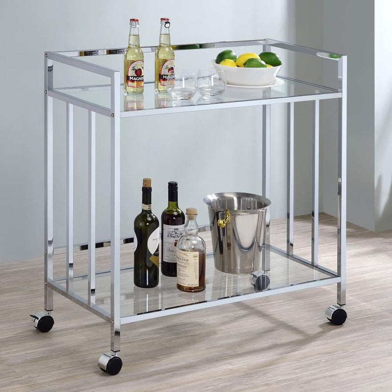 Cara - 2-tier Rectangular Glass Shelf Metal Bar Cart - JaxCo Furniture