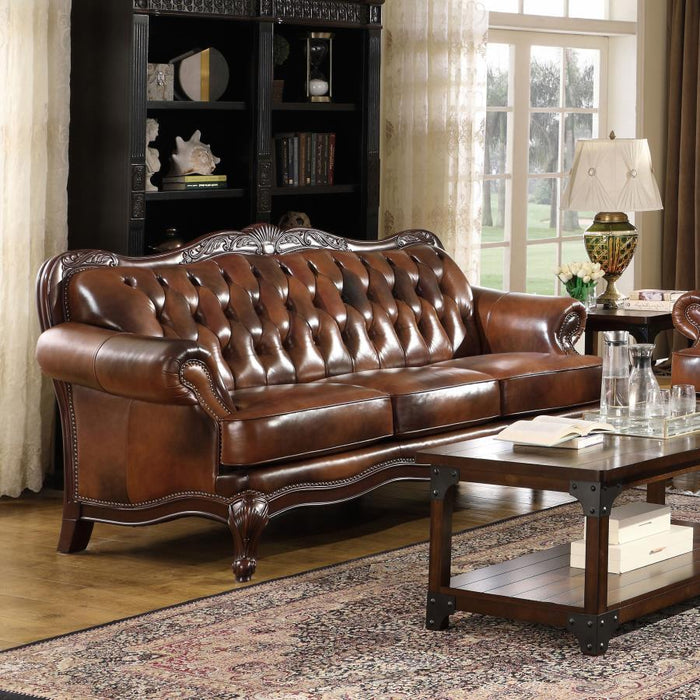 Victoria - Full Leather Upholstered Rolled Arm Sofa - Brown - JaxCo Furniture