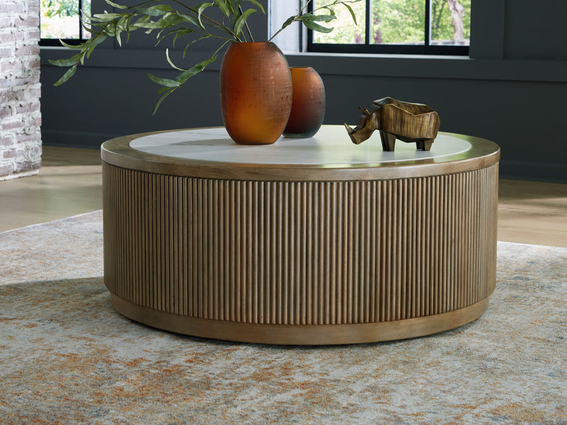 Camdill - Light Brown / White - Round Cocktail Table - JaxCo Furniture