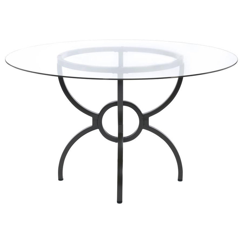 Aviano - Round Glass Top Metal Dining Table - Gunmetal - JaxCo Furniture