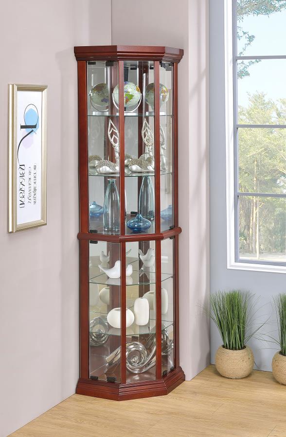 Appledale - 6-Shelf Corner Curio Display Cabinet - Medium Brown - JaxCo Furniture