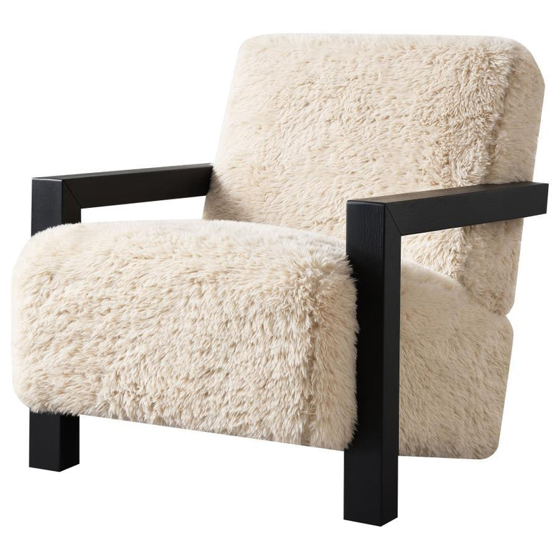 Fitzroy - Faux Fur Upholstered Chair Solid Wood Arms - Latte - JaxCo Furniture