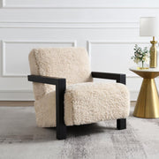 Fitzroy - Faux Fur Upholstered Chair Solid Wood Arms - Latte - JaxCo Furniture