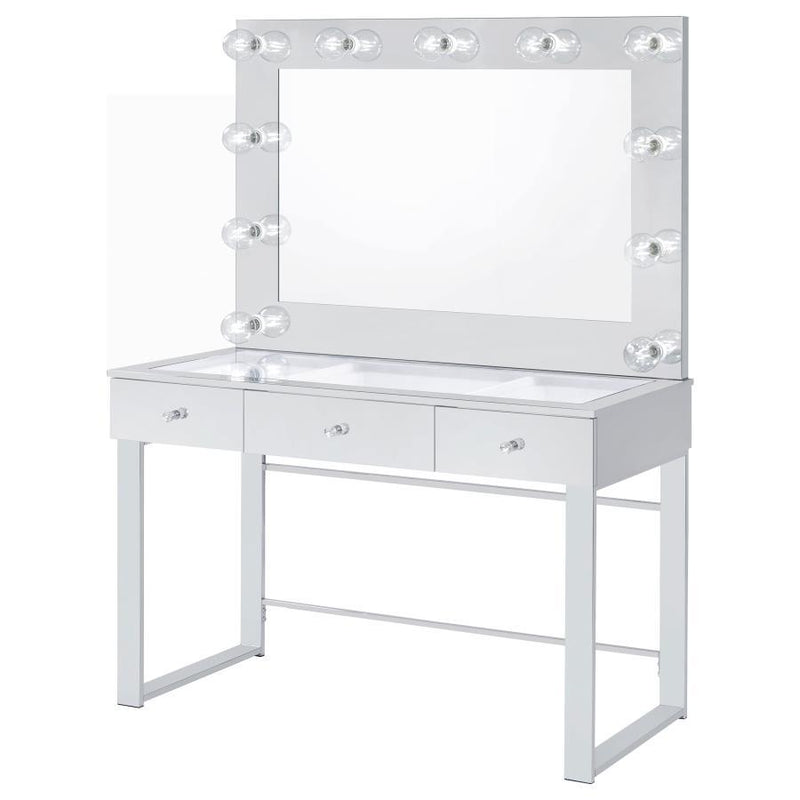 Umbridge - 3-Drawer Vanity Set With Lighting - Chrome And White - JaxCo Furniture