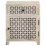 August - 1-Drawer Trellis Pattern Storage Cabinet - White Washed - JaxCo Furniture