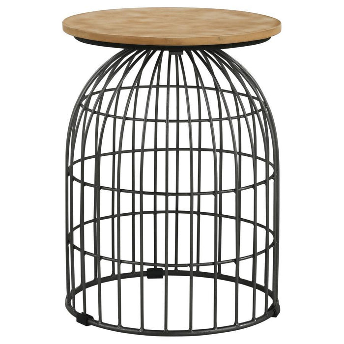 Bernardo - Round Wire Frame Side Table - Natural And Gunmetal - JaxCo Furniture