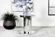 Dorielle - Round Mirrored Acrylic Crystal Side Table - Silver - JaxCo Furniture