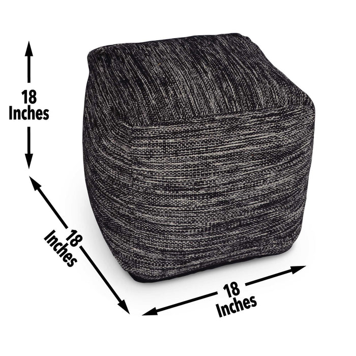 Omari - Square Handwoven Woolen Pouf - Black - JaxCo Furniture