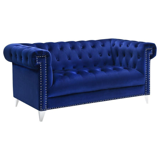 Bleker - Upholstered Tuxedo Arm Tufted Loveseat - Blue - JaxCo Furniture