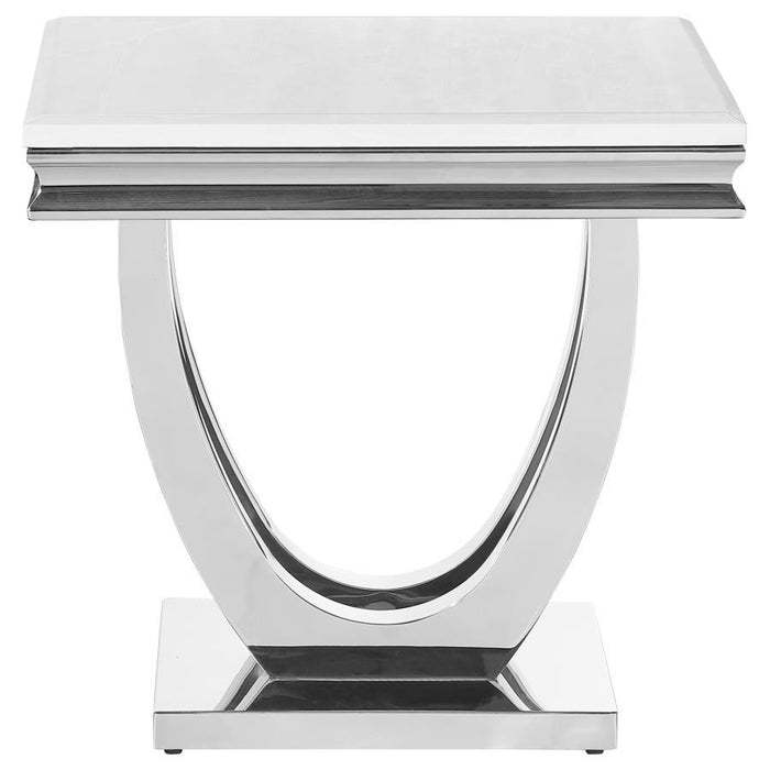 Kerwin - Square Stone Top End Table - White And Chrome - JaxCo Furniture