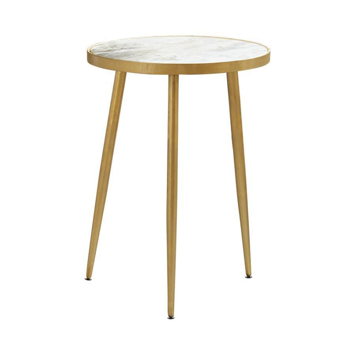 Acheson - Round Marble Top Side Table - White And Gold - JaxCo Furniture