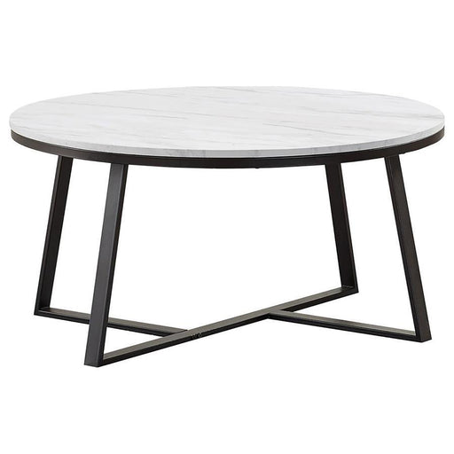 Hugo - Round Faux Marble Coffee Table - White And Matte Black - JaxCo Furniture