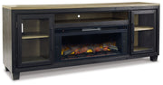Foyland - Black / Brown - 83" TV Stand With Electric Infrared Fireplace Insert - JaxCo Furniture