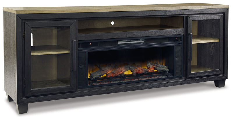 Foyland - Black / Brown - 83" TV Stand With Electric Infrared Fireplace Insert - JaxCo Furniture
