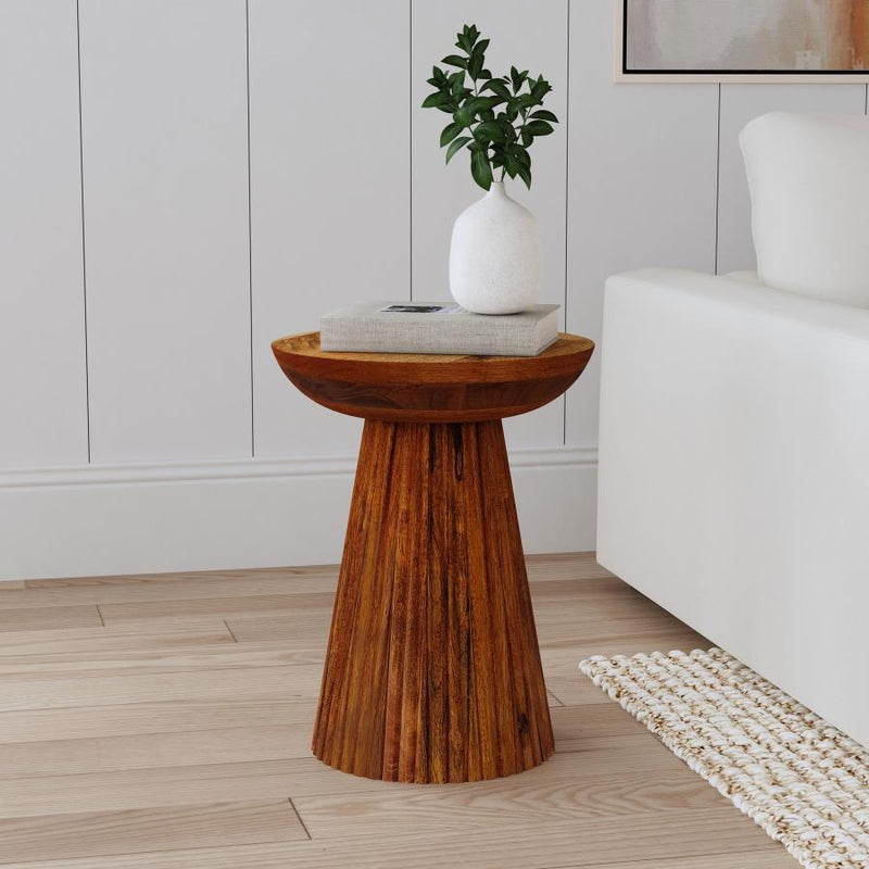 Aureo - Round Solid Wood Accent Side Table - Wild Honey - JaxCo Furniture