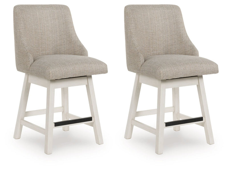 Robbinsdale - Antique White - Upholstered Swivel Curved Back Barstool (Set of 2) - JaxCo Furniture