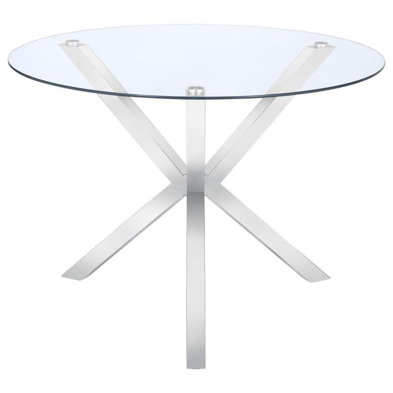 Vance - Round Glass Top Asterisk Dining Table - Chrome - JaxCo Furniture