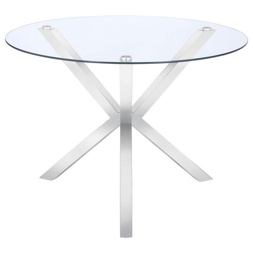 Vance - Round Glass Top Asterisk Dining Table - Chrome - JaxCo Furniture