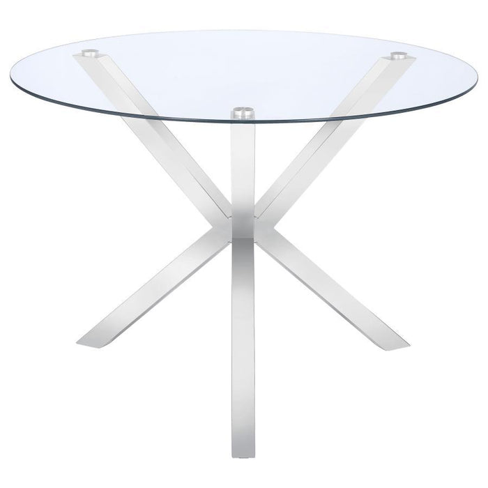 Vance - Round Glass Top Asterisk Dining Table - Chrome - JaxCo Furniture