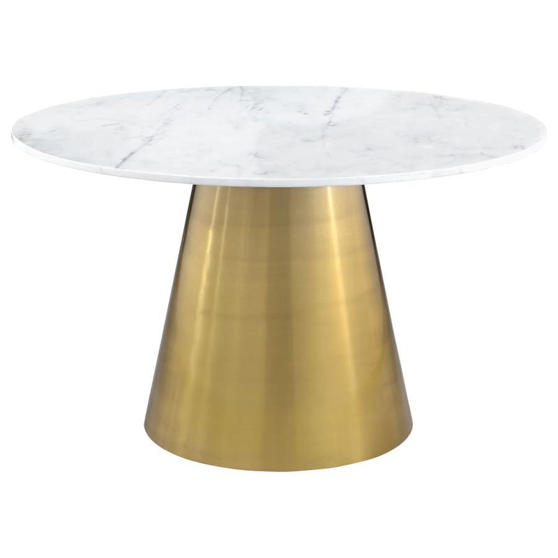Ambrose - Round Marble Top Dining Table - Brushed Gold - JaxCo Furniture