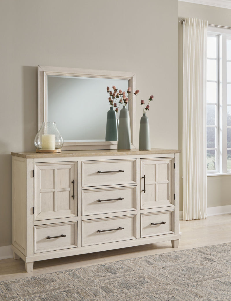 Shaybrock - Antique White / Brown - Dresser And Mirror - JaxCo Furniture