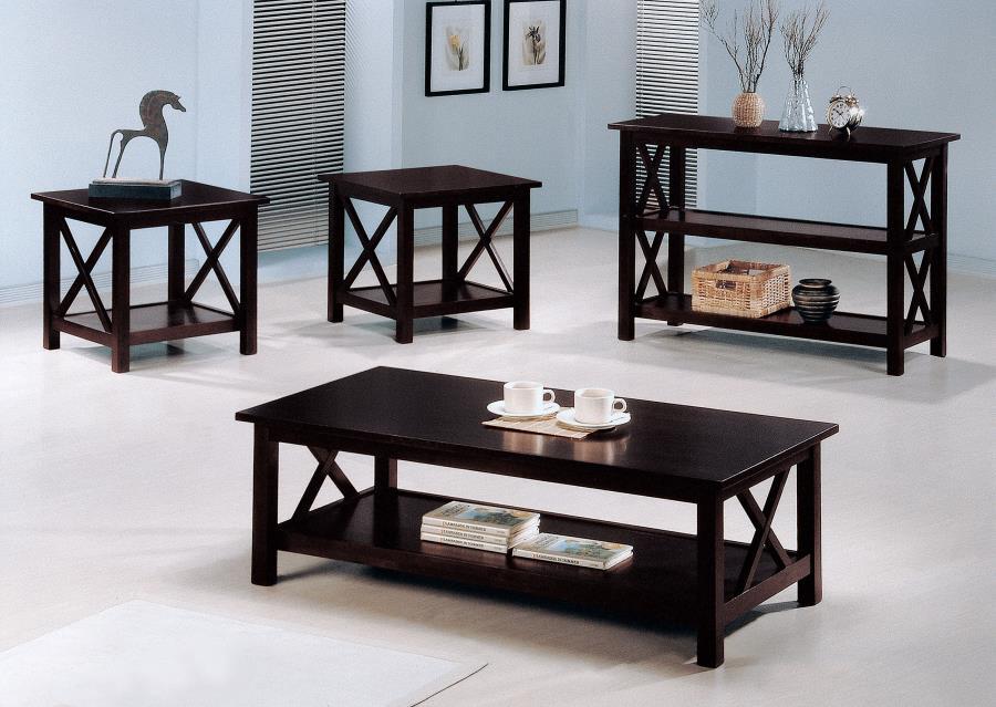 Rachelle - 3 Piece Rectangular Coffee Table Set - Deep Merlot - JaxCo Furniture