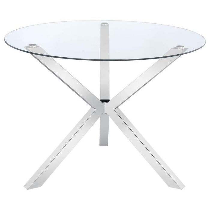 Vance - Round Glass Top Asterisk Dining Table - Chrome - JaxCo Furniture