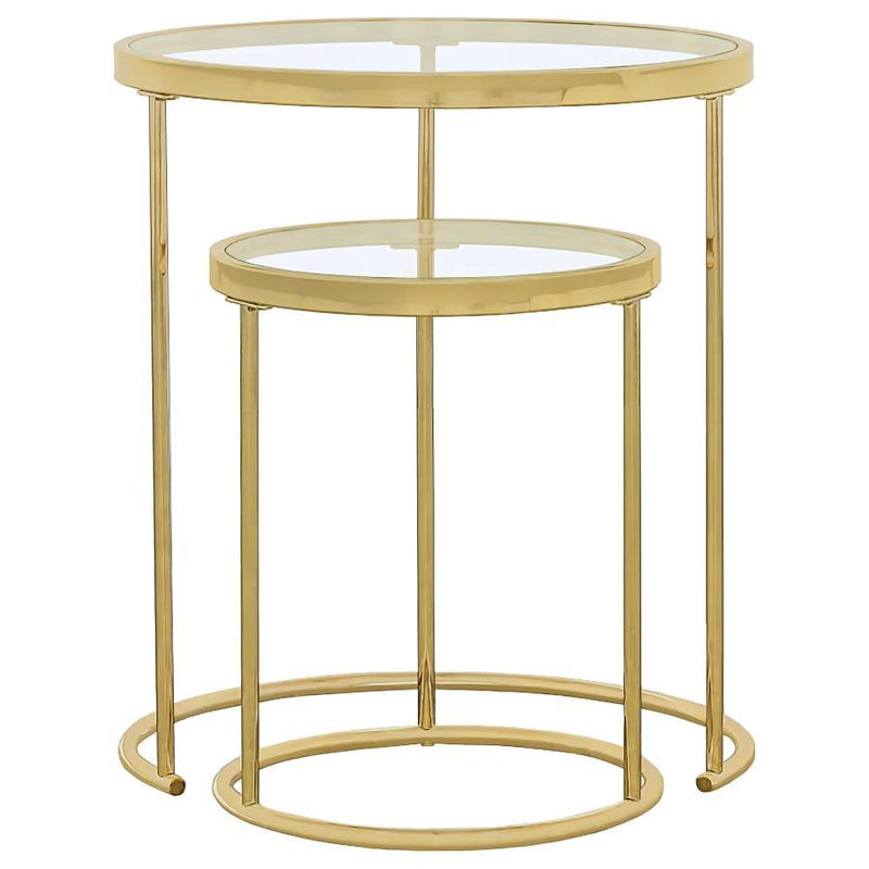 Maylin - 2 Piece Round Glass Top Nesting Table Set - Gold - JaxCo Furniture