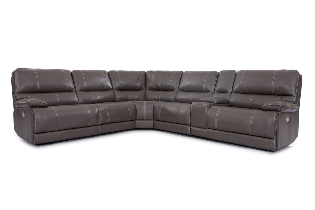 Shelby - 6 Piece Modular Power Reclining Sectional with Power Headrests and Entertainment Console - Cabrera Haze