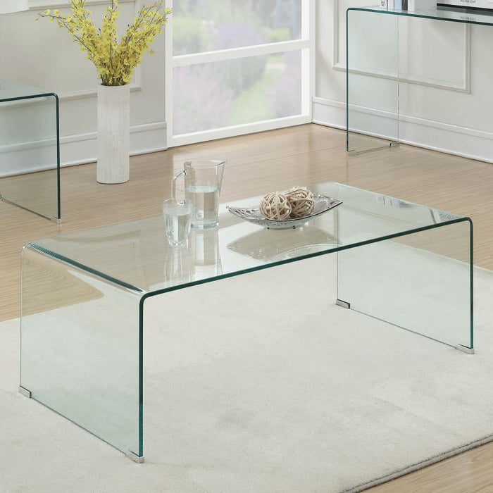 Ripley - Rectangular Tempered Bent Glass Coffee Table - Clear - JaxCo Furniture