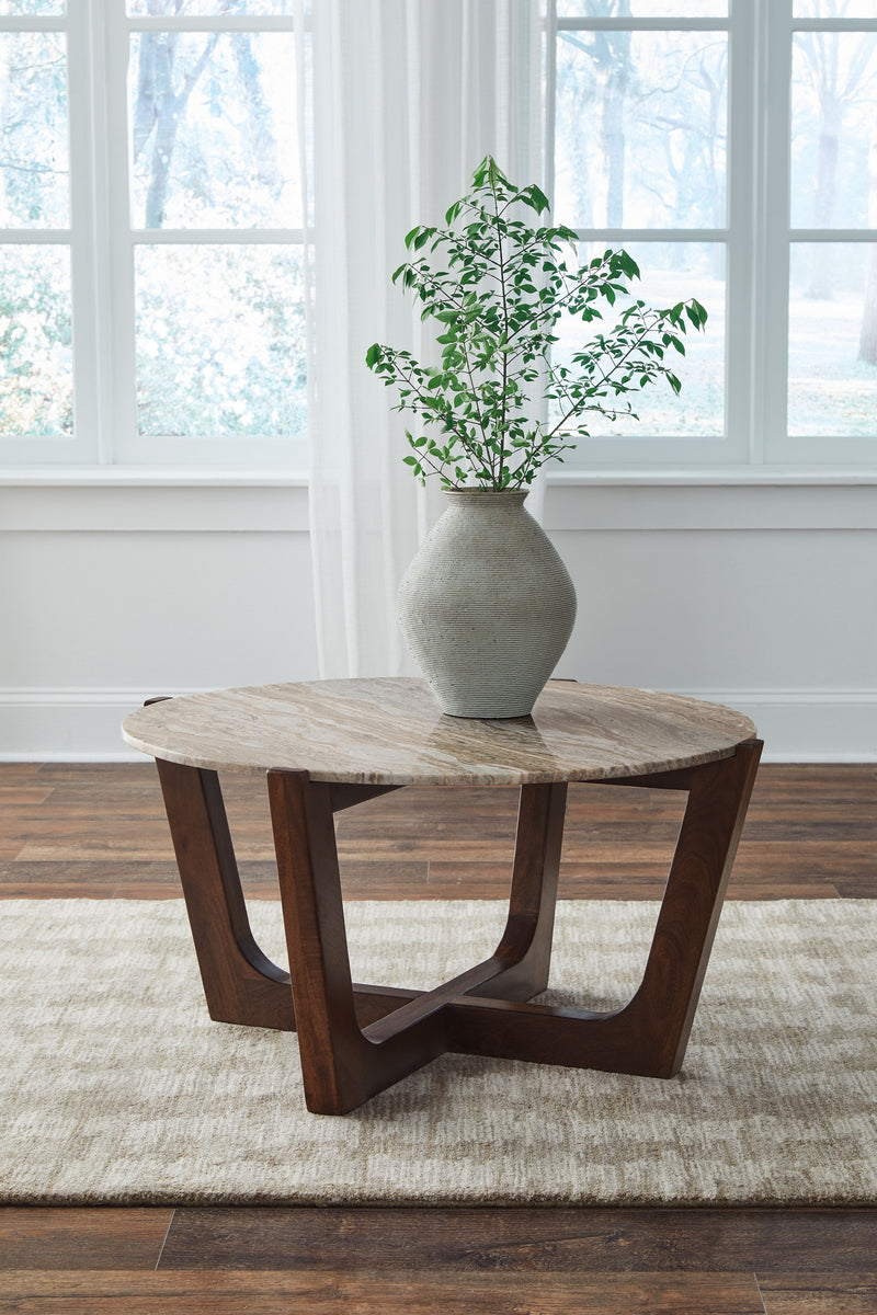 Tanidore - Warm Brown - Round Cocktail Table - JaxCo Furniture