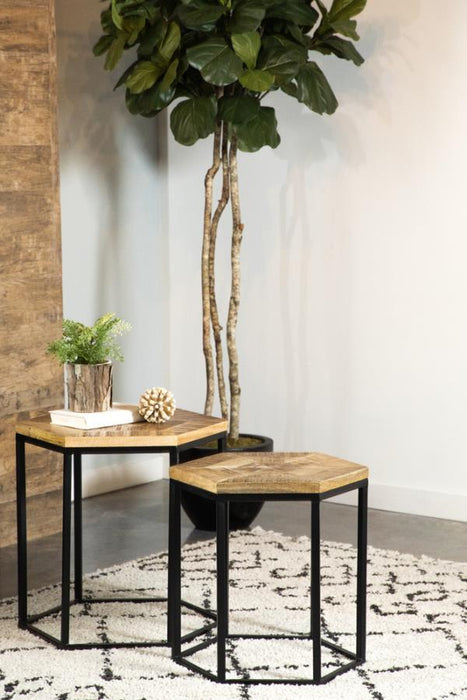 Adger - 2 Piece Hexagonal Nesting Tables - Natural And Black - JaxCo Furniture