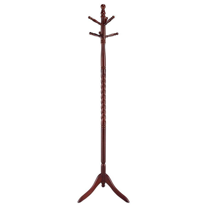 Riona - 6 Hook Freestanding Wood Coat Rack Hat Hanger - Merlot - JaxCo Furniture