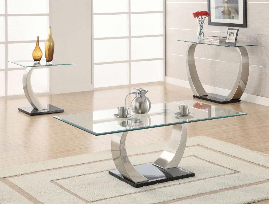 Pruitt - Rectangular Glass Top Metal Coffee Table - Satin - JaxCo Furniture