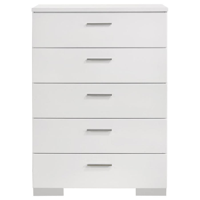 Felicity - 5-Drawer Bedroom Chest - White High Gloss - JaxCo Furniture