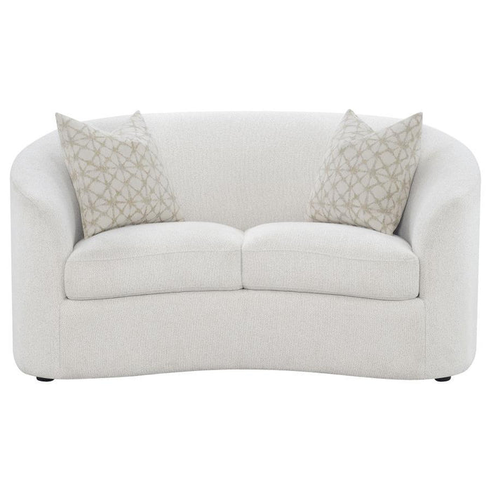 Rainn - Boucle Upholstered Sloped Arm Loveseat - Latte - JaxCo Furniture