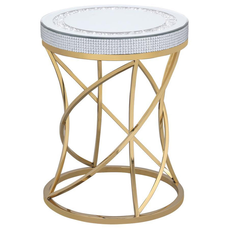 Elise - Round Mirror Top Stainless Steel End Table - Gold - JaxCo Furniture