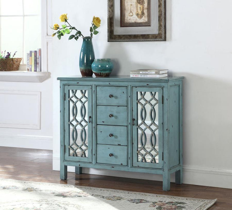 Rue - 4-Drawer Wood Trellis Accent Storage Cabinet - Blue - JaxCo Furniture