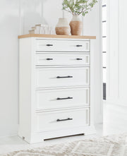 Ashbryn - White / Natural - Five Drawer Chest - JaxCo Furniture