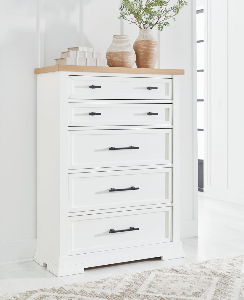 Ashbryn - White / Natural - Five Drawer Chest - JaxCo Furniture