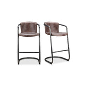 Freeman - Leather Barstool (Set of 2) - Grazed Brown - JaxCo Furniture