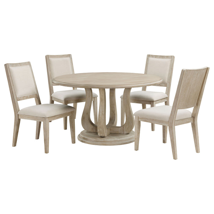 Trofello - 5 Piece Round Dining Table Set - White Washed - JaxCo Furniture