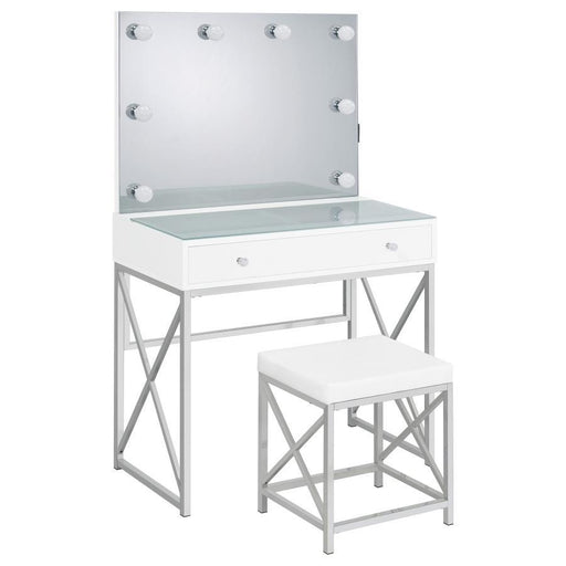 Eliza - Vanity Set With Lighting & Stool - White And Chrome - JaxCo Furniture