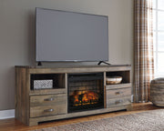 Trinell - Brown - 63" TV Stand With Glass/Stone Fireplace Insert - JaxCo Furniture