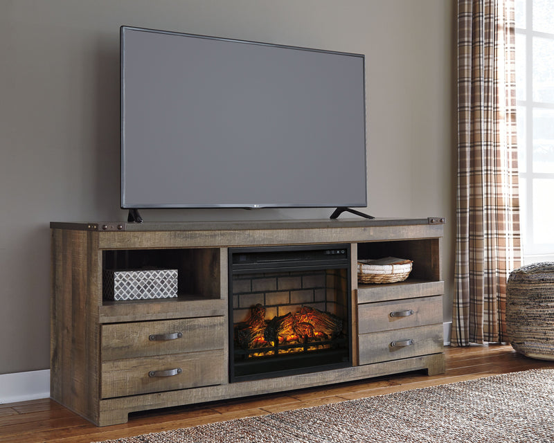 Trinell - Brown - 63" TV Stand With Glass/Stone Fireplace Insert - JaxCo Furniture