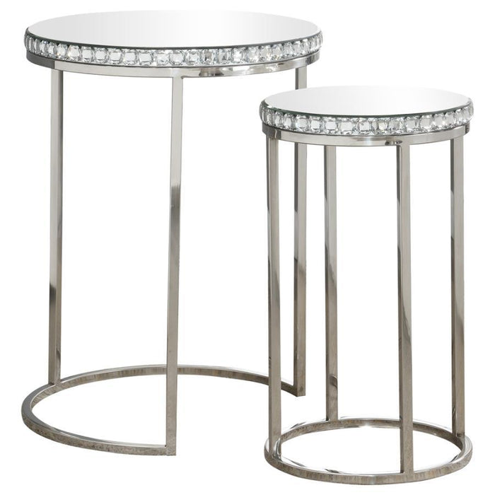 Addison - 2-Piece Round Mirror Top Nesting Tables - Silver - JaxCo Furniture