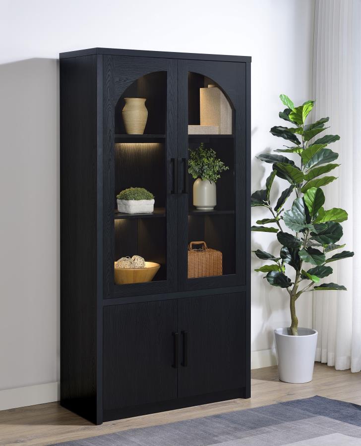 Riva - 4-Door Tall Accent Display Cabinet LED Lighting - Black - JaxCo Furniture
